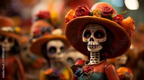 Death Becomes Her: Catrina Doll's Elegance Shines Through a Vibrant Blur, Generative AI