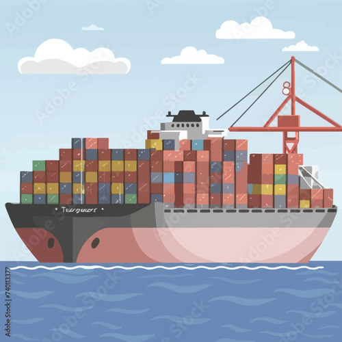 2d vector illustration colorful Land and sea transport techniques, methods and technological tools for transporting and shipping goods and products and logistic 

