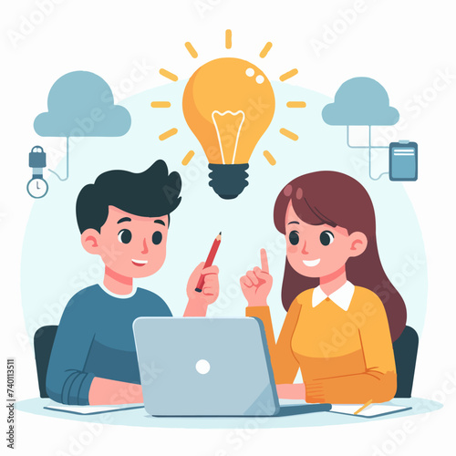 problem solving concept with a partner cartoon character illustration