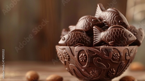 Un bol en chocolat de bons poissons d'avril pour Pâques » IA générative photo