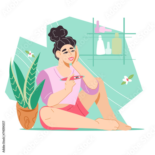 Woman expecting a baby, flat vector illustration isolated on white background. Prenatal care, perinatal care, and family planning.