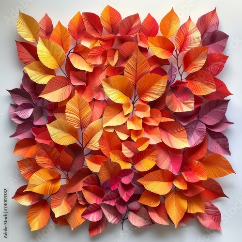 A stunning collection of handcrafted paper leaves in a burst of fall hues, creating an exquisite display of autumnal vibrancy.