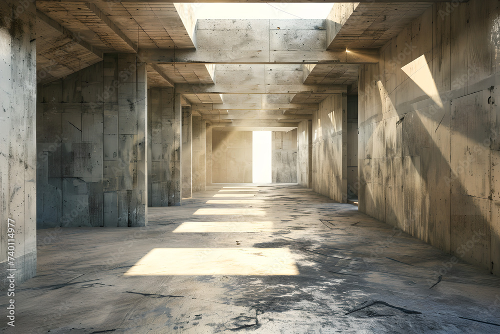 Sunlit Pathways through Brutalist Structure, Generative AI