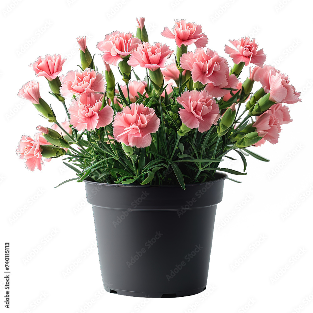 pot of Carnation isolated on transparent background, element remove background, element for design.houseplant pot of Carnation isolated on transparent background, element remove background, element for design.houseplant