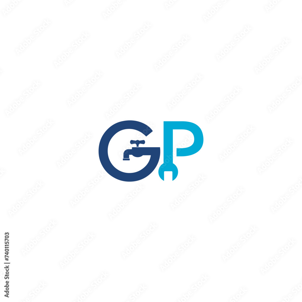 Letter GP plumbing logo isolated on white background Letter GP plumbing logo isolated on white background