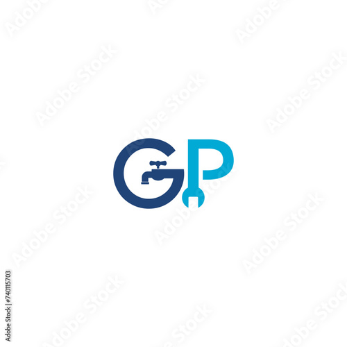  Letter GP plumbing logo isolated on white background