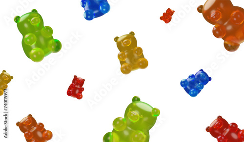 3D render background form factor Gummy bear. Sweet jelly repeat food element. Tasty delicious snack, medical supplement for health for kids and adult. Gelatin chewable gummified vitamins.