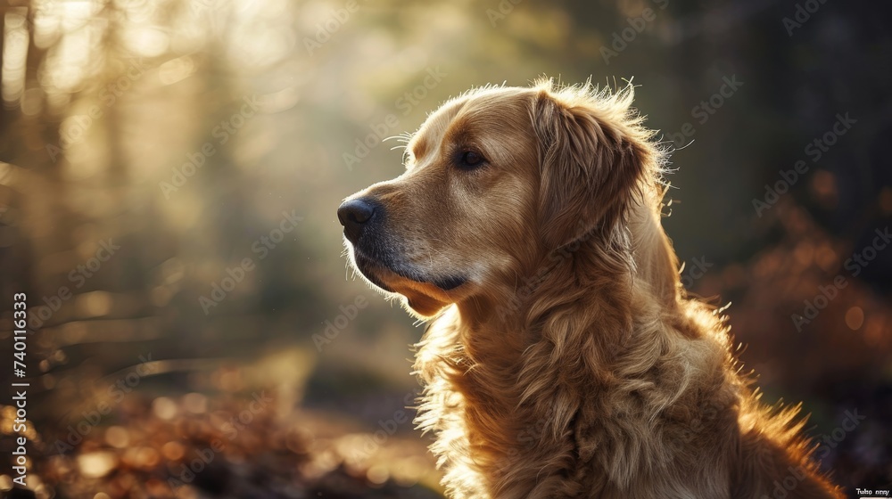 Obraz premium A fluffy dog on a dark background with a place for text