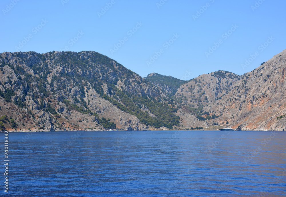 blue sea with high mountains copy space blue sea with high mountains copy space