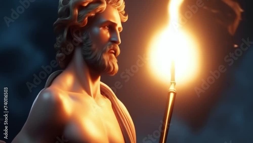 Titan Prometheus with fire, ancient god, Greek or Roman hero, mythology, Generative AI, photo