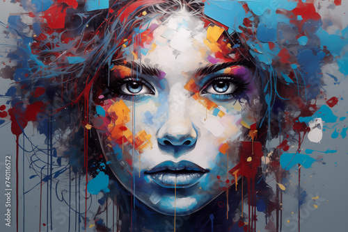 urban portrait of a woman with painted face, art design