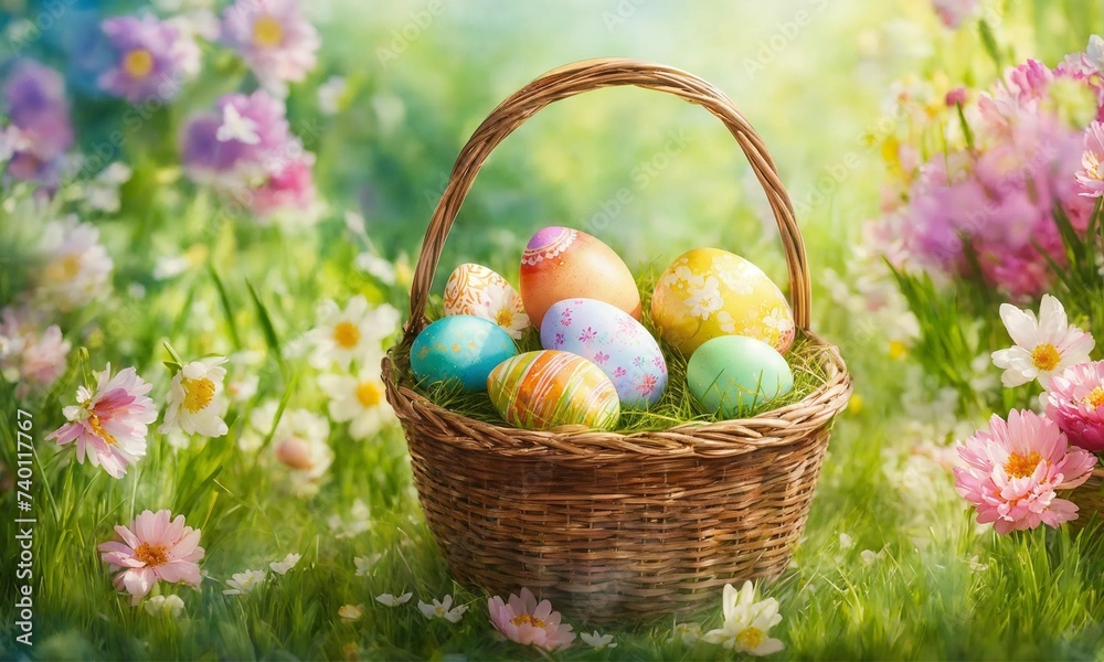 Fototapeta premium Happy Easter day background with eggs,