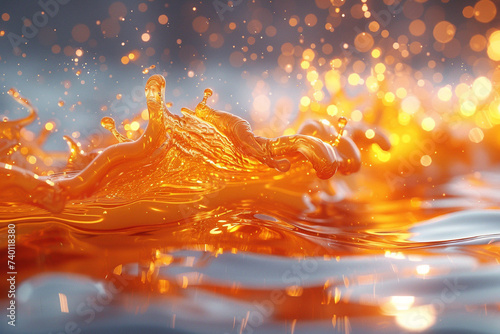 Splash of orange liquid. 3d rendering, 3d illustration.