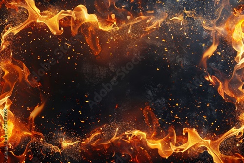  intense orange and yellow flames against a black background. The flames flicker and dance, emitting warmth and energy