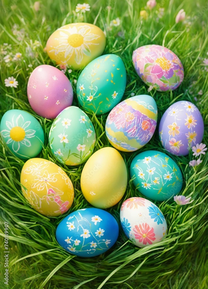 Happy Easter.Set of Easter eggs with different texture, Spring Holiday