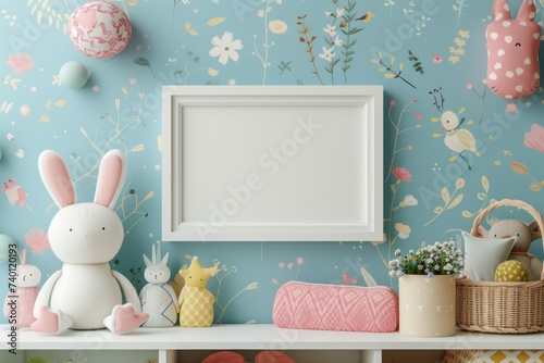 Whimsical Wall Art Mockup with Playful Motifs and Patterns Showcase Your Creativity with a Blank Frame