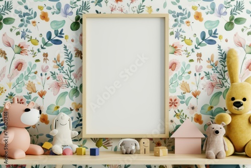 Whimsical Wall Art Mockup with Playful Motifs and Patterns Showcase Your Creativity with a Blank Frame