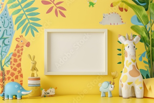 Whimsical Wall Art Mockup with Playful Motifs and Patterns Showcase Your Creativity with a Blank Frame