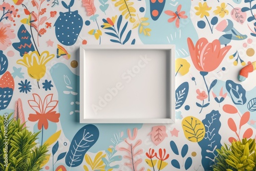 Whimsical Wall Art Mockup with Playful Motifs and Patterns Showcase Your Creativity with a Blank Frame