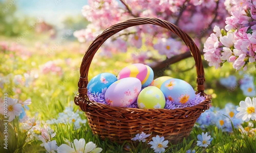 colorful easter eggs and flowers, Happy Easter colorful easter eggs and flowers, Happy Easter