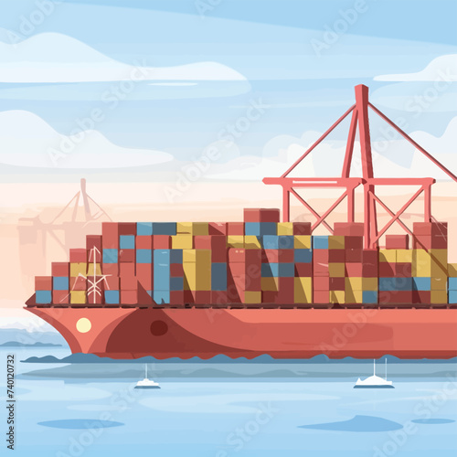2d vector illustration colorful Land and sea transport techniques, methods and technological tools for transporting and shipping goods and products and logistic 


