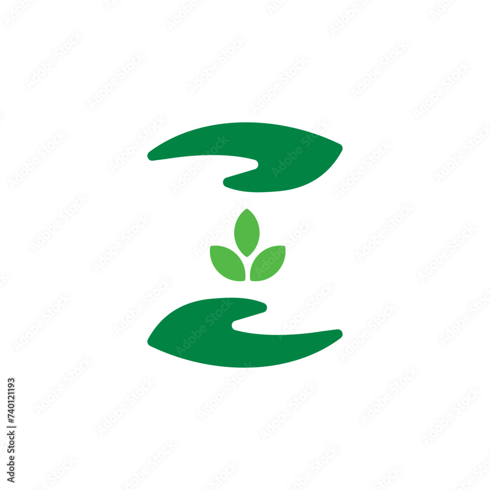 Vector flat agricultural plant leaves in hands logo symbol on white background. Biotechnology concept. Illustration for agro, farming and livestock business. Vector flat agricultural plant leaves in hands logo symbol on white background. Biotechnology concept. Illustration for agro, farming and livestock business.