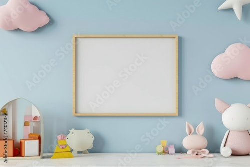 Whimsical Wall Art Mockup with Playful Motifs and Patterns Showcase Your Creativity with a Blank Frame