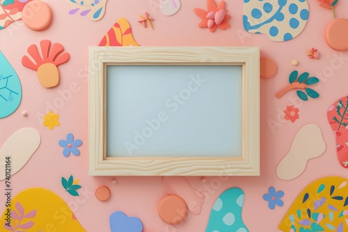 Whimsical Wall Art Mockup with Playful Motifs and Patterns Showcase Your Creativity with a Blank Frame