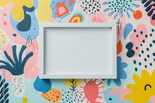 Whimsical Wall Art Mockup with Playful Motifs and Patterns Showcase Your Creativity with a Blank Frame