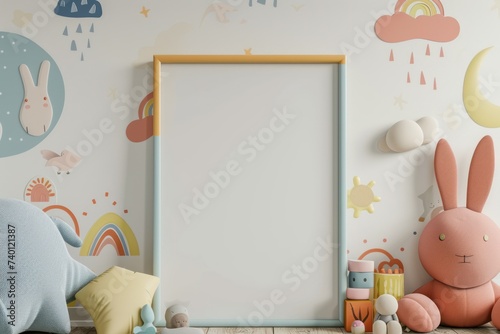 Whimsical Wall Art Mockup with Playful Motifs and Patterns Showcase Your Creativity with a Blank Frame