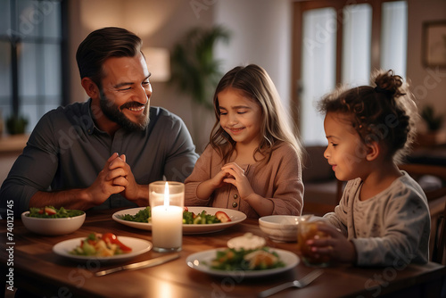 Family Table Prayer Thanksgiving for Food  created with Generative AI technology