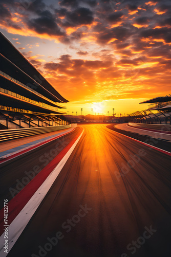 Sunset Serenity: A Majestic View of an Empty GT Race Track Waiting for the Exciting Race Underneath the Chromatic Sky photo