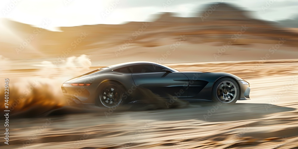 A sleek car performs a dramatic drift on a sandy shoreline. Concept Sports Cars, Drift Racing, Automotive Photography, Action Shots, Beach Scenes