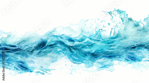 abstract watercolor painting depicting the crashing waves of the sea in a spectrum of blues.