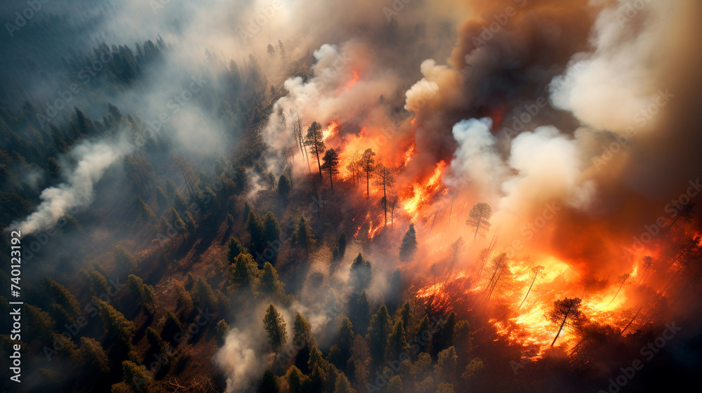 Fototapeta premium burning fire in the forest, disaster, disaster