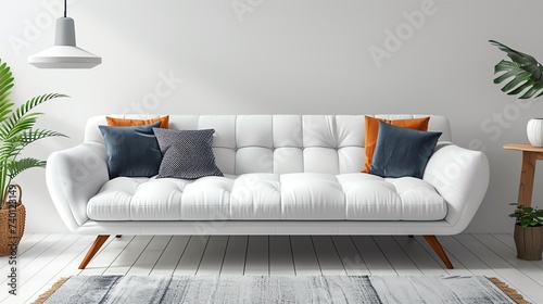 Mock up interior. Terracotta sofa in the living room. Ai generated image