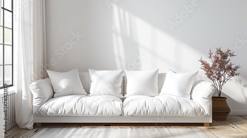 Mock up interior. Terracotta sofa in the living room. Ai generated image