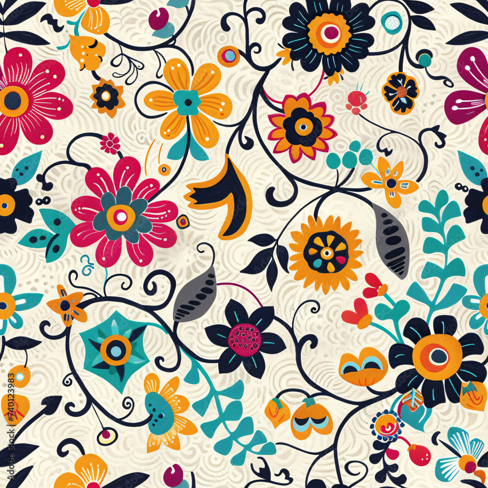 Contemporary Blossoms Seamless Pattern Showcasing a Variety of Modern Floral Motifs