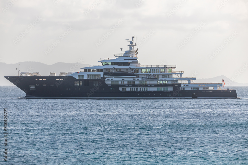 Mega Yacht anchored in Indian Bay, Saint Vincent and the Grenadines Mega Yacht anchored in Indian Bay, Saint Vincent and the Grenadines