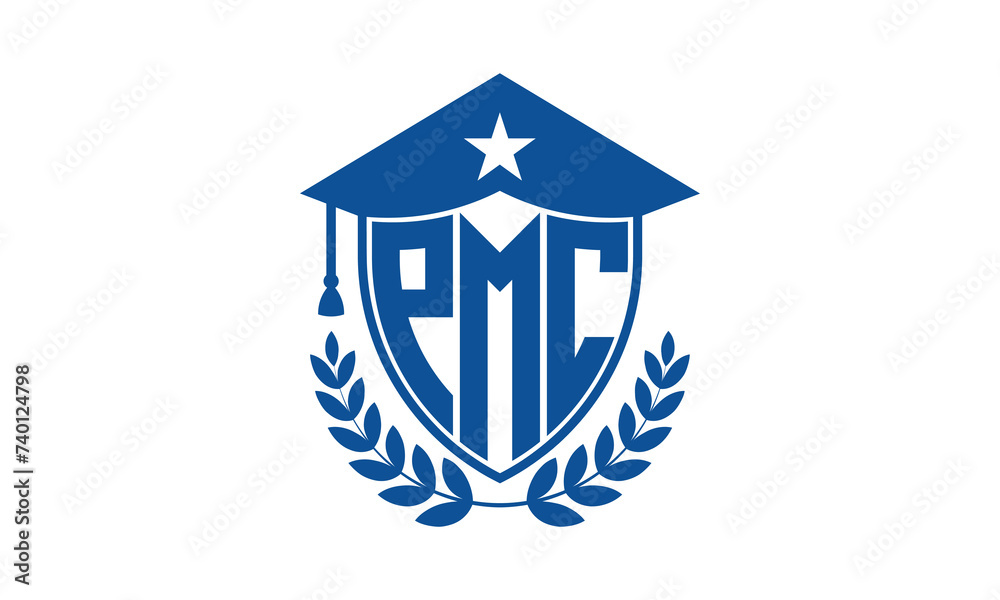 PMC three letter iconic academic logo design vector template. monogram, abstract, school, college, university, graduation cap symbol logo, shield, model, institute, educational, coaching canter, tech PMC three letter iconic academic logo design vector template. monogram, abstract, school, college, university, graduation cap symbol logo, shield, model, institute, educational, coaching canter, tech