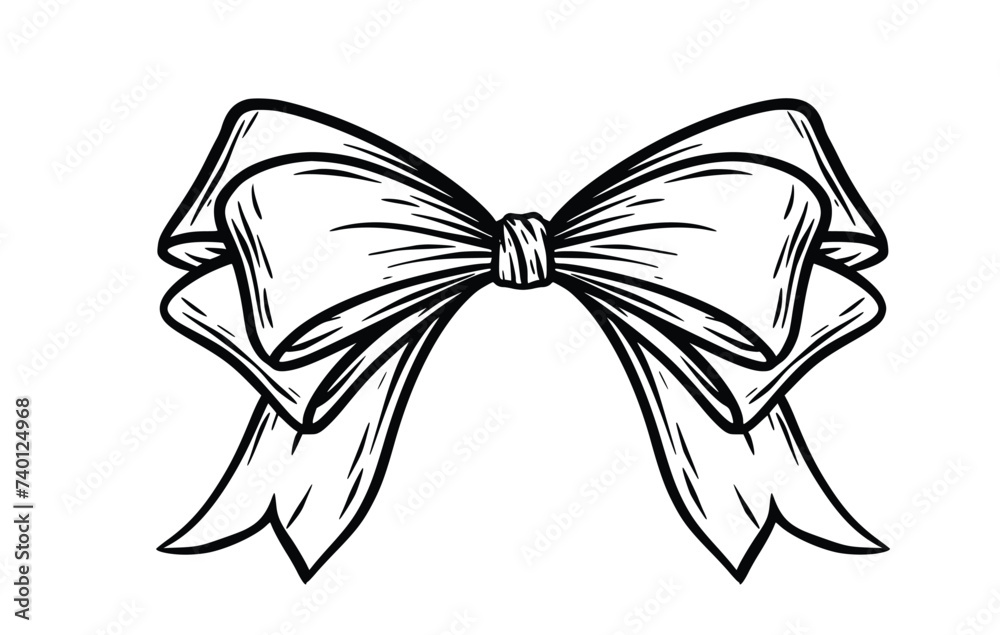Ribbon Christmas bow. Decoration element for giftbox present Ribbon Christmas bow. Decoration element for giftbox present