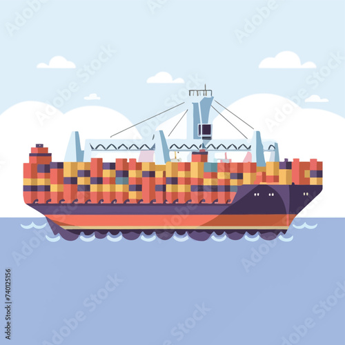 2d vector illustration colorful Land and sea transport techniques, methods and technological tools for transporting and shipping goods and products and logistic 
