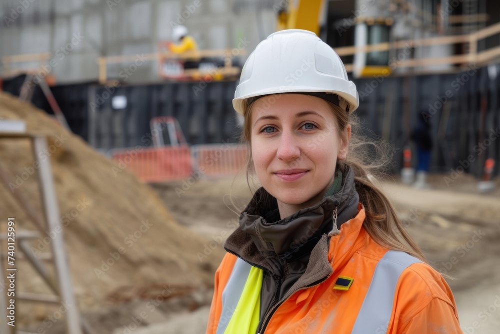 Female engineer in uniform on construction site Female engineer in uniform on construction site