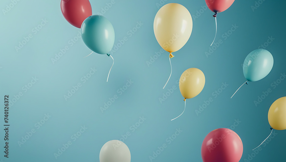 colorful balloons flying on a blue background in the 