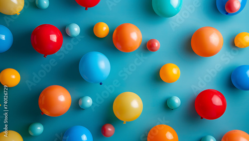 colorful balloons on a blue background in the style o