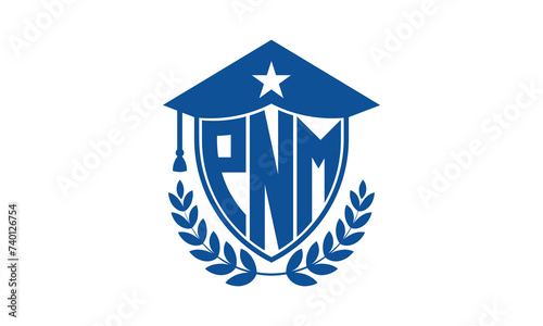 PNM three letter iconic academic logo design vector template. monogram, abstract, school, college, university, graduation cap symbol logo, shield, model, institute, educational, coaching canter, tech