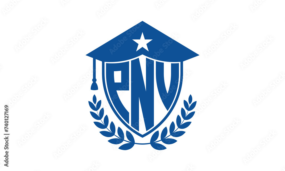 PNV three letter iconic academic logo design vector template. monogram, abstract, school, college, university, graduation cap symbol logo, shield, model, institute, educational, coaching canter, tech PNV three letter iconic academic logo design vector template. monogram, abstract, school, college, university, graduation cap symbol logo, shield, model, institute, educational, coaching canter, tech