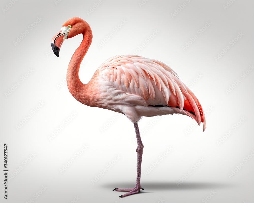 Flamingo , blank templated, rule of thirds, space for text, isolated white background