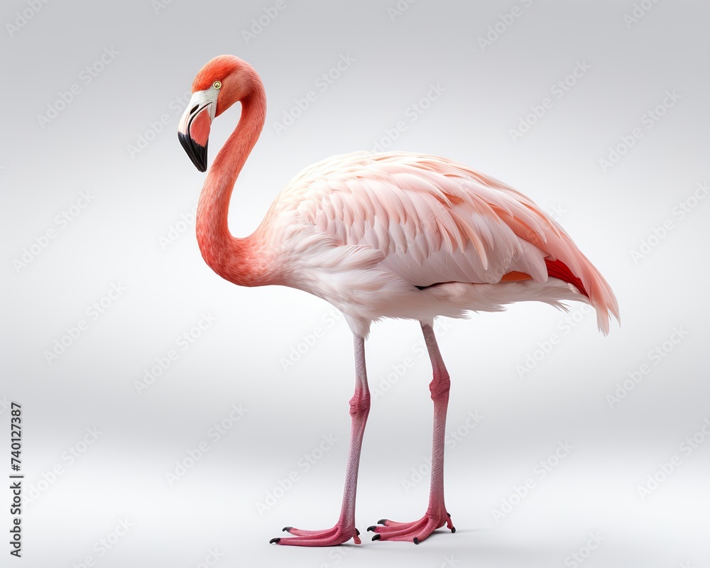 Flamingo , blank templated, rule of thirds, space for text, isolated white background