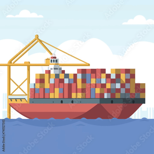 2d vector illustration colorful Land and sea transport techniques, methods and technological tools for transporting and shipping goods and products and logistic 
